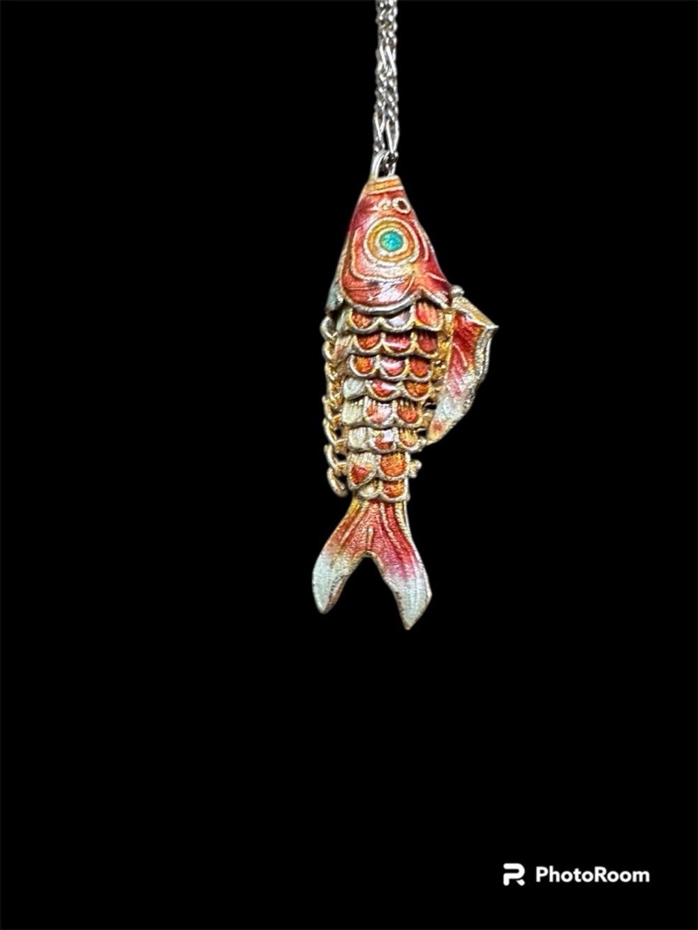 Vintage Chinese Articulated Cloisonné Koi Fish Pendant